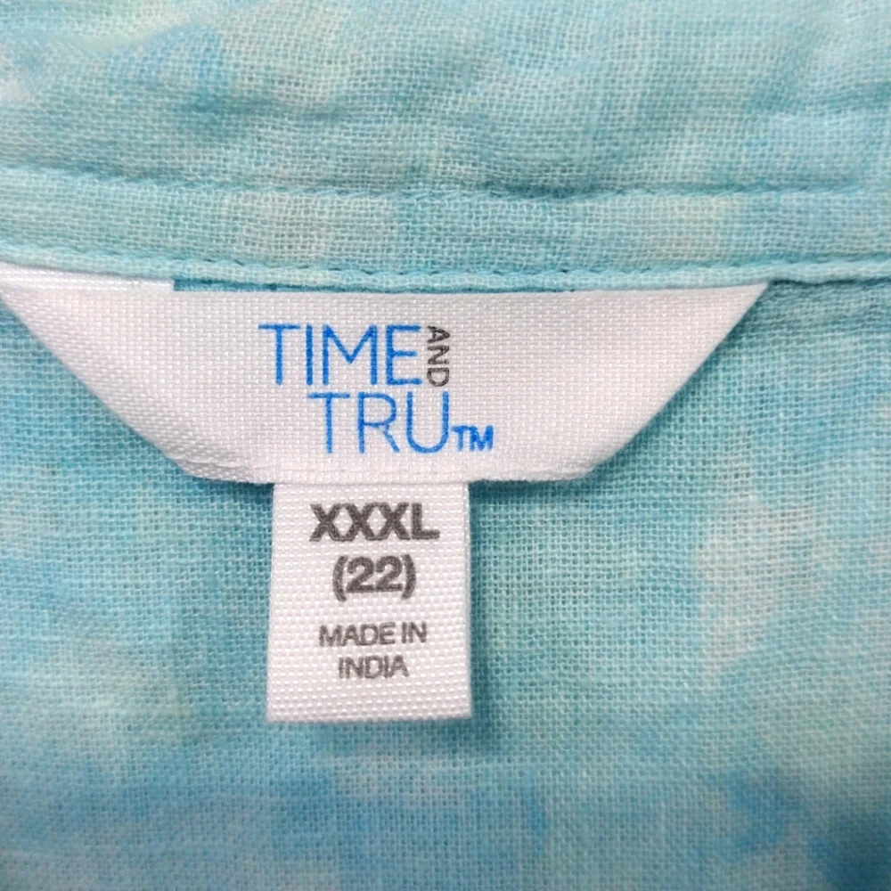 Time and Tru Sleeveless Button-Down Linen Shirt Women's XXXL Blue Tie Dye Retro - Picture 10 of 11
